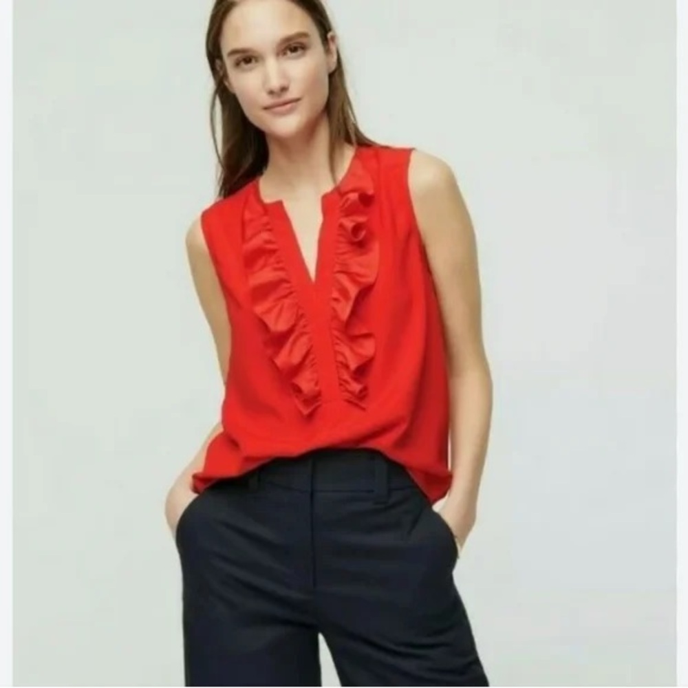 J Crew Orange/Red Ruffle Sleeveless Top